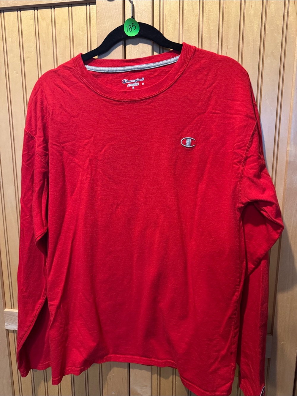 Champion Red Long-Sleeve Crewneck Shirt with Chest Logo